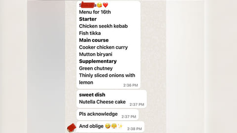 List of food items sent by daughter to her father