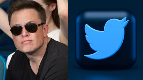 (L to R) Elon Musk; Twitter logo