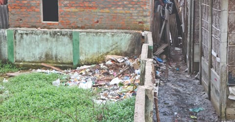 Garbage dumped inside a corporation school in Thapalpetti, Madhavaram