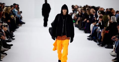 A model presents a creation by designer Matthew M. Williams as part of his Menswear ready-to-wear Fall/Winter 2023-2024 collection show for fashion house Givenchy during Men's Fashion Week