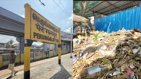 Perungalathur Railway Station; Liquor bottles strewn around