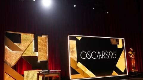 A view of the stage appears before the start of the 95th Academy Awards nomination ceremony on Tuesday, Jan. 24, 2023, at the Academy Museum in Los Angeles
