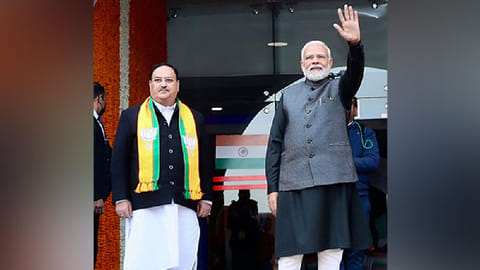 Prime Minister Narendra Modi (Right) and BJP national president JP Nadda (left)