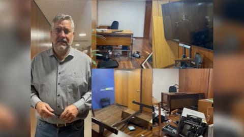 Minister-Chief of the Secretariat of Social Communication for Brazilian President Paulo Pimenta shows Presidential Palace after protesters stormed building.