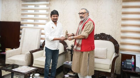 Udhayanidhi Stalin with Union Min Giriraj Singh