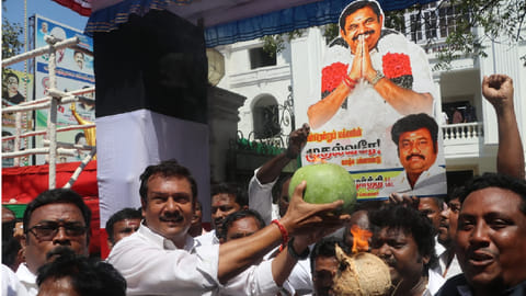 AIADMK cadres celebrating SC's verdict of EPS as AIADMK party?s single leader.