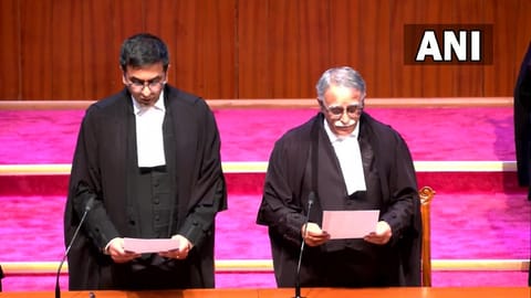 CJI DY Chandrachud administers the oath of office to Justice Sanjay Karol