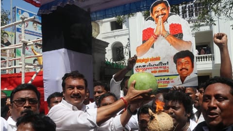 AIADMK cadres celebrating SC's verdict of EPS as AIADMK party?s single leader.