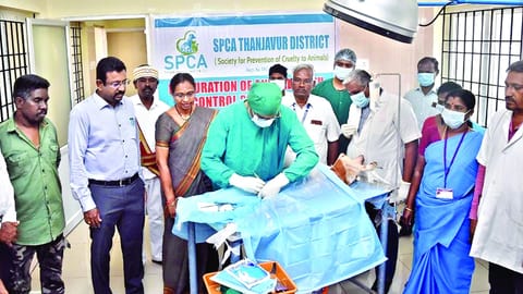 Collector Dinesh Ponraj Oliver at newly opened SPCA centre in Thanjavur