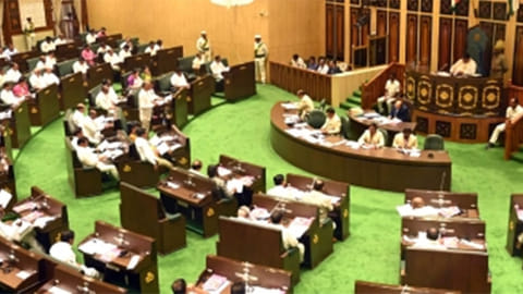 MLAs attend the budget session in the Telangana state assembly