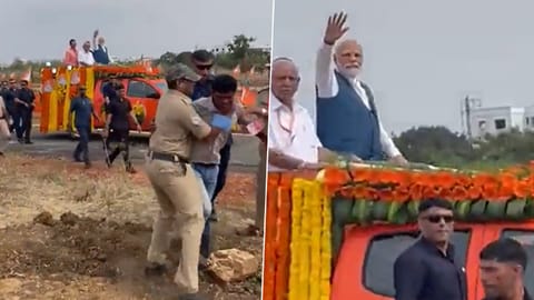 A visual of the man trying to run towards PM Modi's convoy in Karnataka