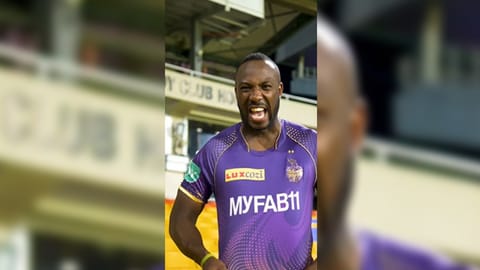 Andre Russell wearing the new KKR jersey