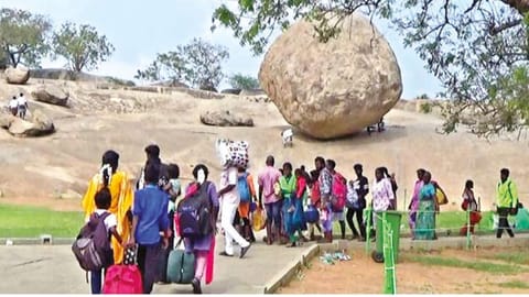 Tourists seen at Mahabalipuram.