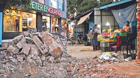 Debris from CMRL 
construction blocks 
pathways to retail 
outlets, and add to dust pollution