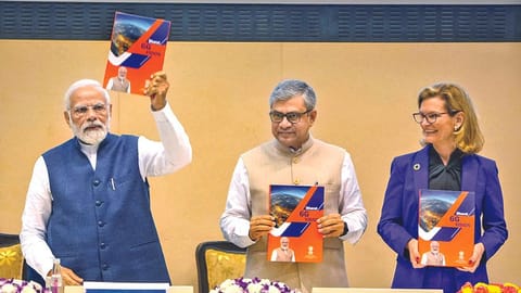 Prime Minister Narendra Modi released ?Bharat 6G Vision? document in New Delhi on March 23, 2023.