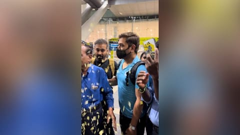 Mahendra Singh Dhoni at the Chennai airport