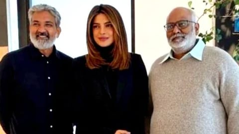 Priyanka Chopra with S. S. Rajamouli (Left) and M. M. Keeravani (Right)