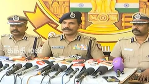 DGP C Sylendra Babu speaking to reporters in Coimbatore regarding alleged attacks of migrant labourers in Tamil Nadu.