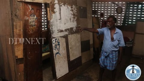 Dingy space in which each family lives at the housing block in Kannappar Thidal