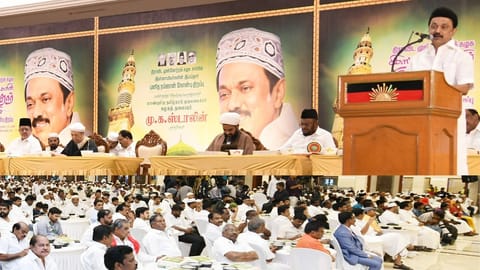 Chief Minister M K Stalin on Friday speaking at the Iftar party