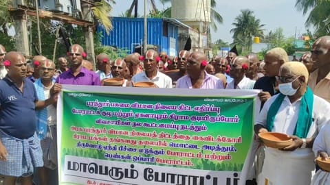 Hundreds of people shaved their heads, rolled on the streets on the 264th day of their continuous protest against the new airport near Parandur