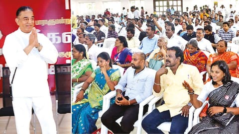 MNM leader Kamal Haasan meeting party functionaries in Coimbatore on Friday