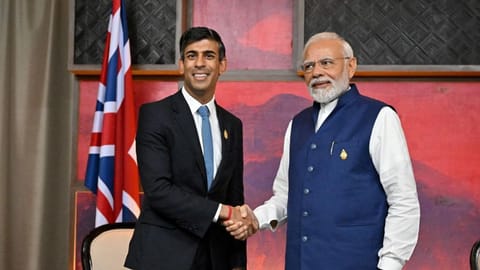 Prime Minister Narendra Modi with his British counterpart Rishi Sunak.