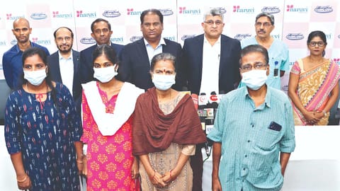 Naruvi Hospital authorities, doctors, with liver transplant patients and donors in Vellore on Monday