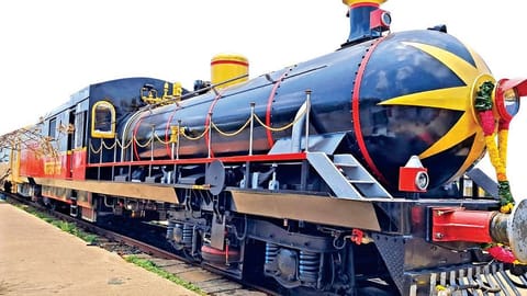 Electric replica of steam locomotive during a trial run in Arakkonam section