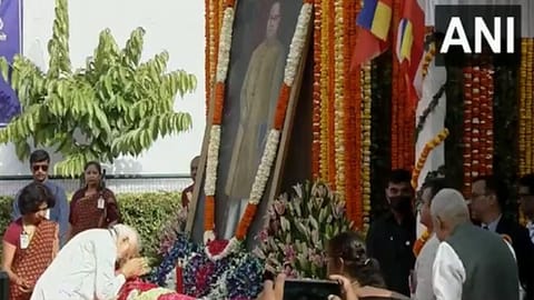 PM Modi pays floral tribute to Dr BR Ambedkar Parliament House lawn in New Delhi