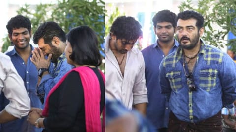 Vignesh Shivan with Ajith Kumar on the sets of Yennai Arindhaal.