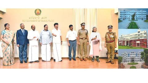 Chief Minister MK Stalin inaugurating police office buildings via video conferencing from Secretariat on Friday