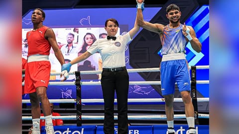 Nishant Dev after winning his quarter-final bout