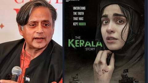 Congress MP Shashi Tharoor (right); Poster of 'The Kerala Story'