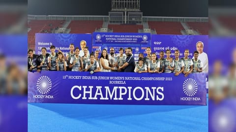 Winning team of Hockey Haryana at Birsa Munda Hockey Stadium in Odisha