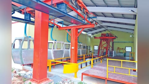 Works on at the rope car shed in Sholingur on Monday.