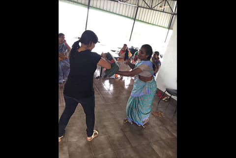 A self-defence workshop in progress