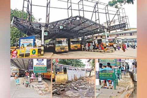 The congested bus terminus in T Nagar; damaged platforms; damaged urinals within the facility and passengers