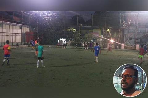 As many as 300 children being trained on Corporation Park; (inset) Coach N Thangaraj