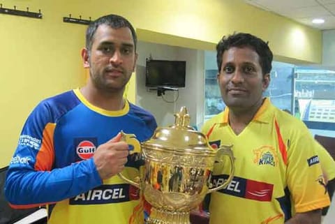 Lakshmi Narayanan (right) with MS Dhoni