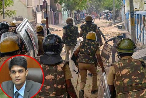 Police personnel tackles as protestors demanding the closure of Sterlite Copper unit (Insert: Sandeep Nanduri)