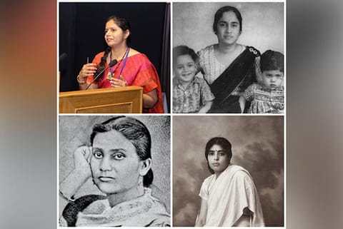 (Clockwise)Dr. Uthra;  Kamala Sohonie with her children; Janaki Amma; Kadambini Ganguly