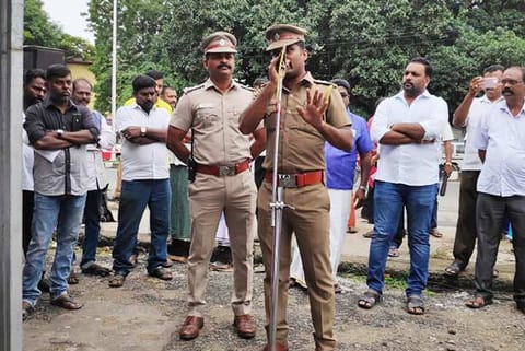 Triplicane police at a protest venue in Chepauk