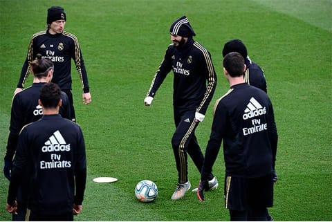 Real Madrid players during a training session on Tuesday