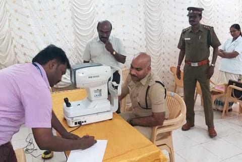 District SP Murali Rambha undergoes  eye checkup at the camp  on Saturday