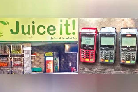 The juice shop and the devices seized from fraudsters