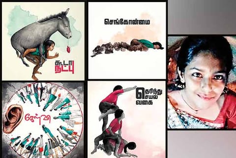 Varshini Subramanian (right) and her artworks