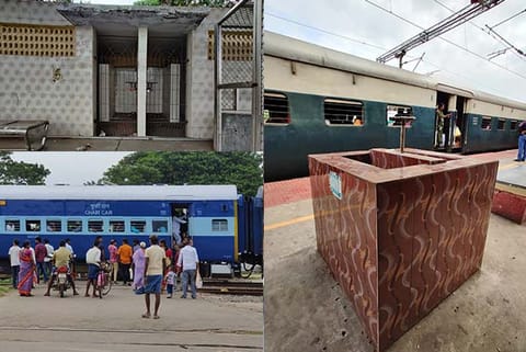 Commuters crossing the track to reach the other side; toilets being closed ; improper drinking water facility