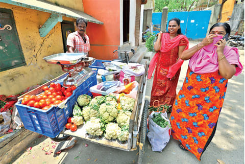 A vegetable vendor at Ayanavaram on Monday