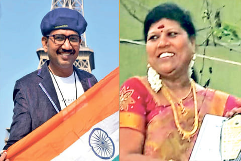 S Dilip of Govt HSS, Villupuram; RC Saraswathi, GGHSS, Ashok Nagar, Chennai